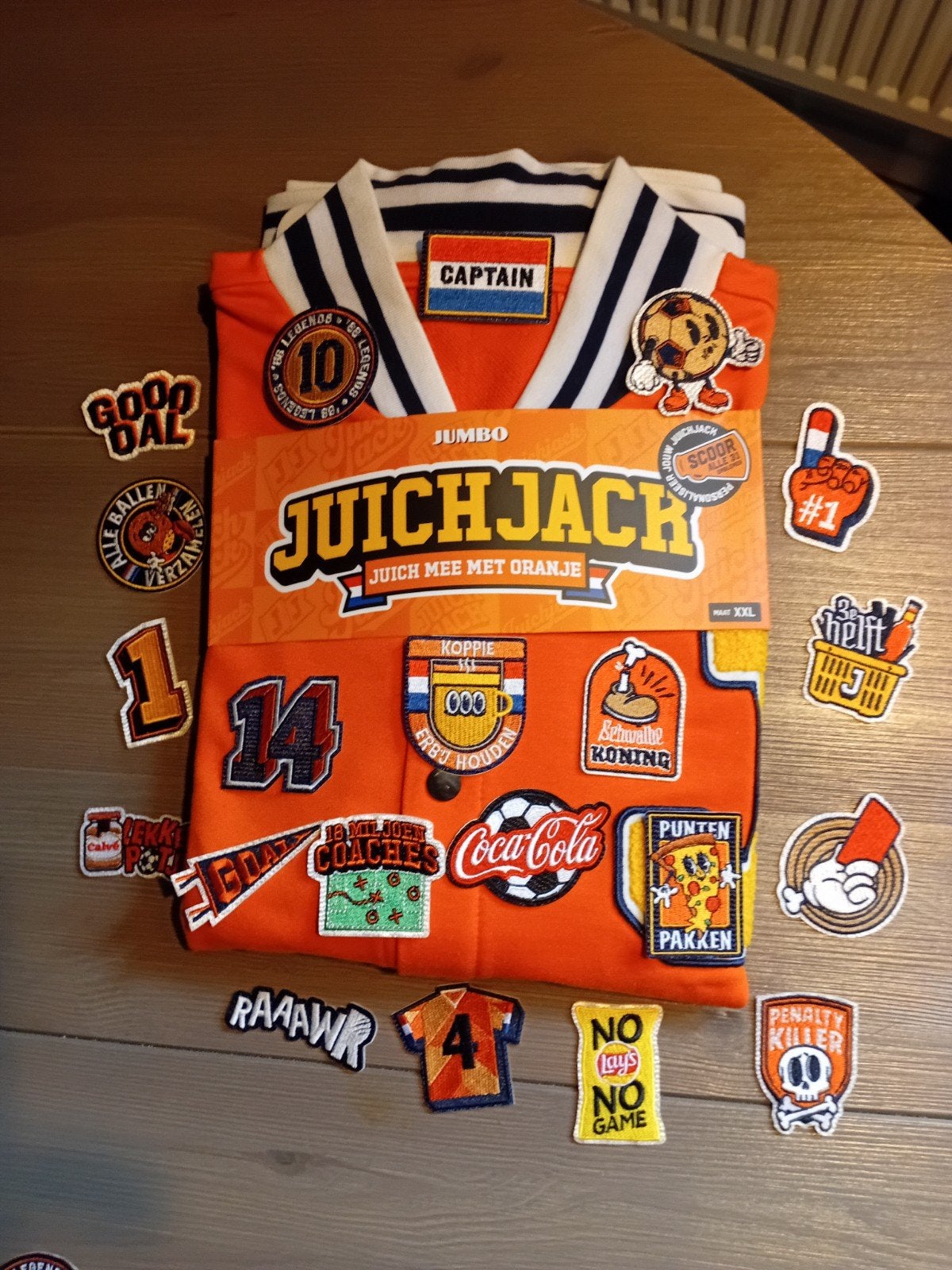 Jumbo Juichjack met emblemen - Oranje voetbaljack, Jumbo, Nieuw, Ophalen of Verzenden, Overige maten