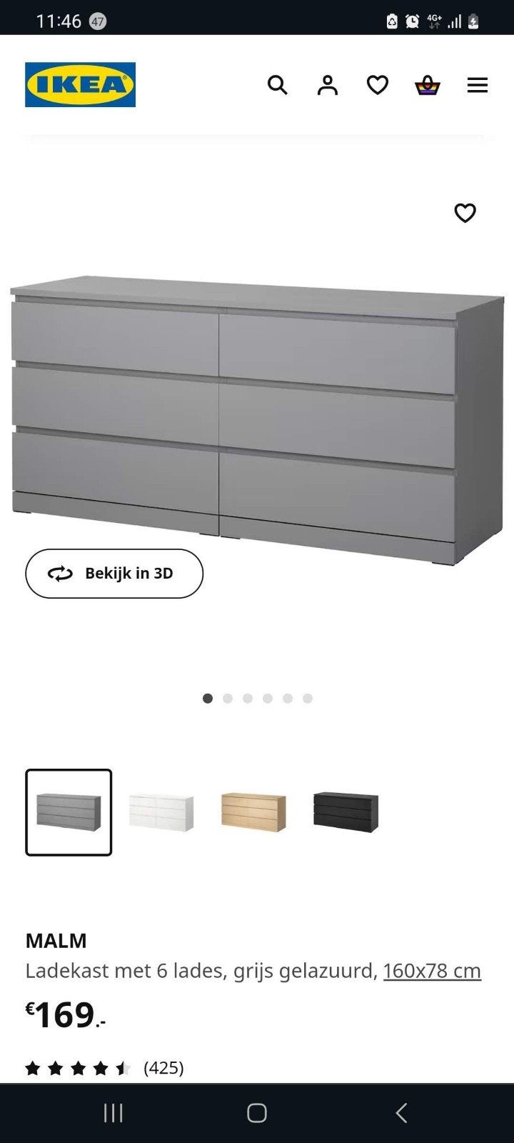 mooie ikea malm ladekast met 6 ruime ladws., Huis en Inrichting, Ophalen, 5 laden of meer, 150 tot 200 cm, Zo goed als nieuw