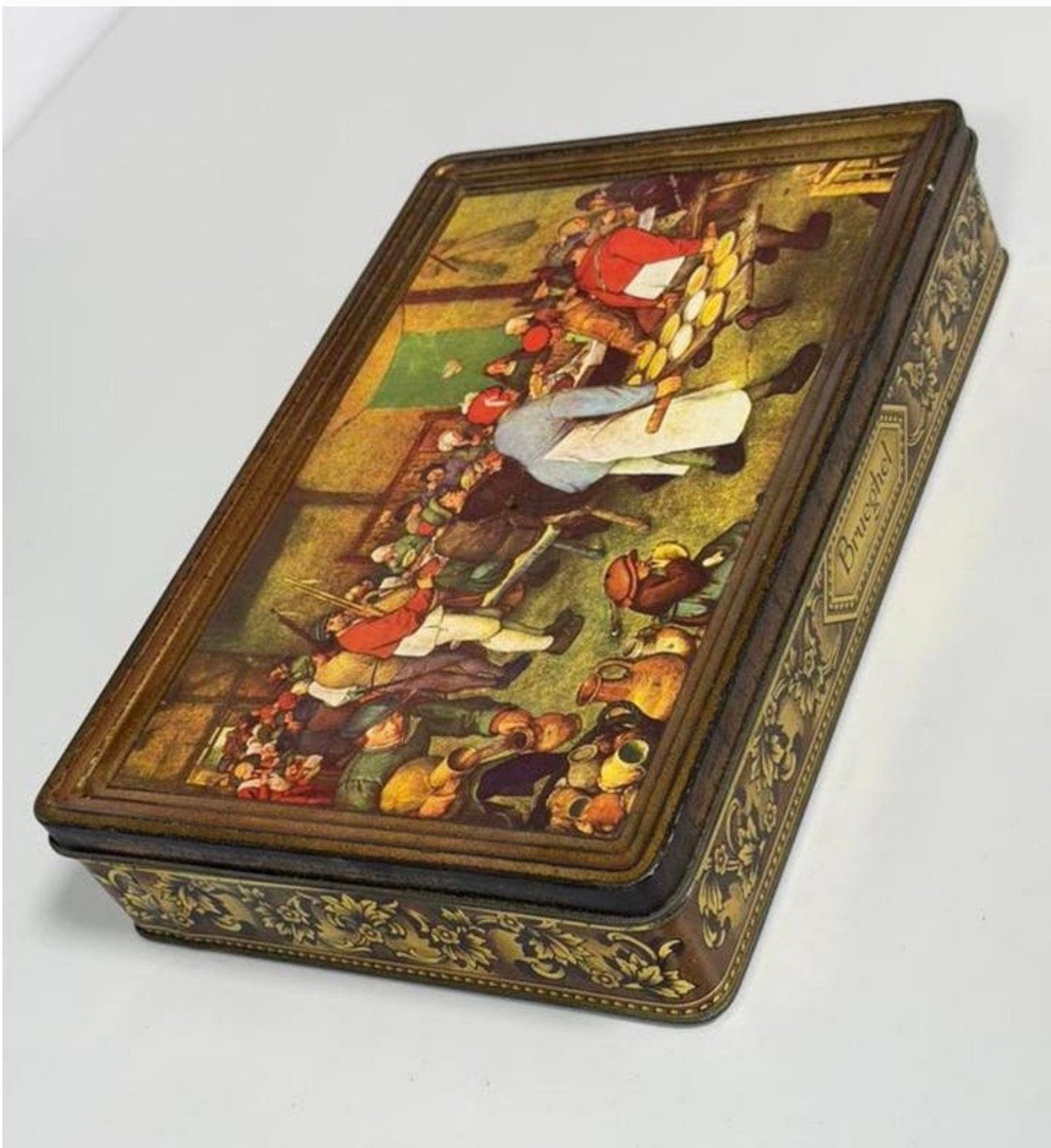 Vintage De Gruyter blikken trommel Brueghel 1953 antiek blik, Ophalen of Verzenden, Zo goed als nieuw, Overige