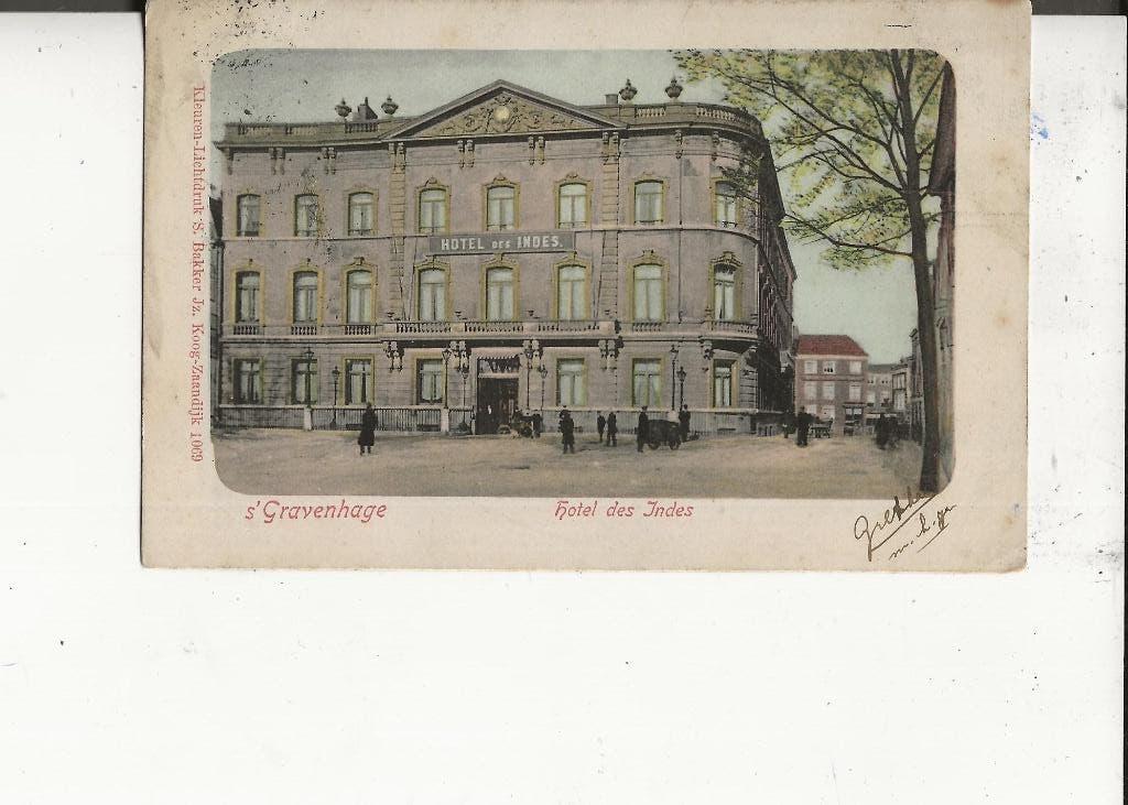Den Haag Hotel des Indes Lichtdruk S Bakker 18 juli 1906, Ophalen of Verzenden, Voor 1920, Gelopen, Zuid-Holland