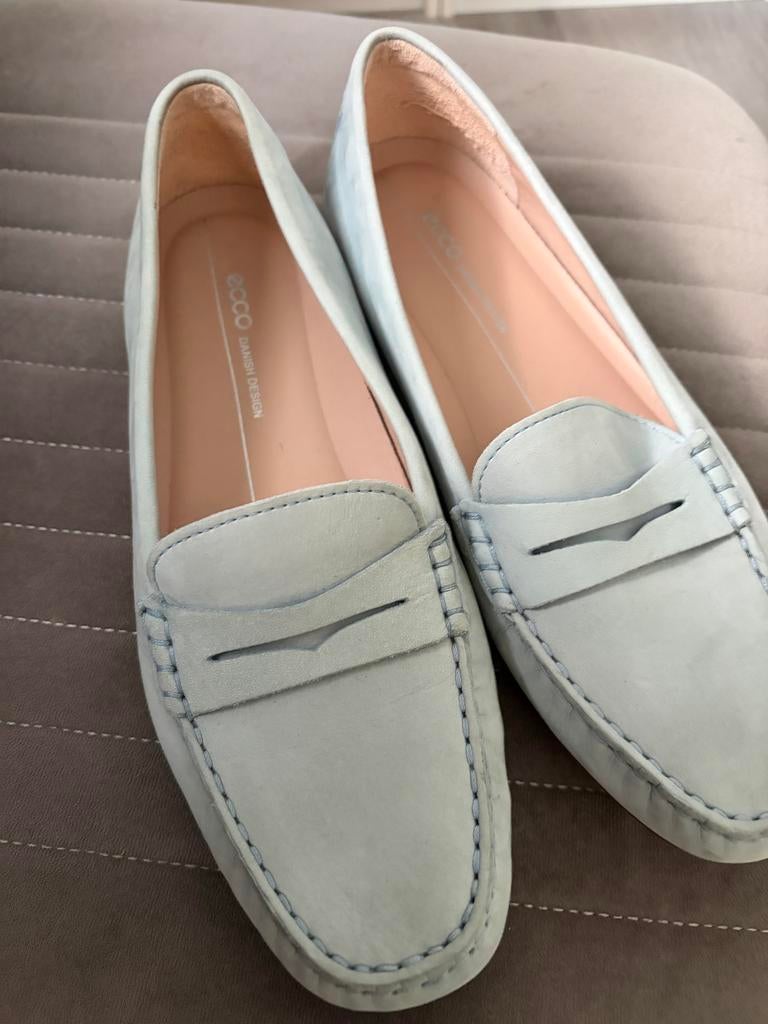 Ecco lichtblauwe instappers - Maat 39, Kleding | Dames, Schoenen, Ophalen of Verzenden, Zo goed als nieuw, Blauw, Instappers