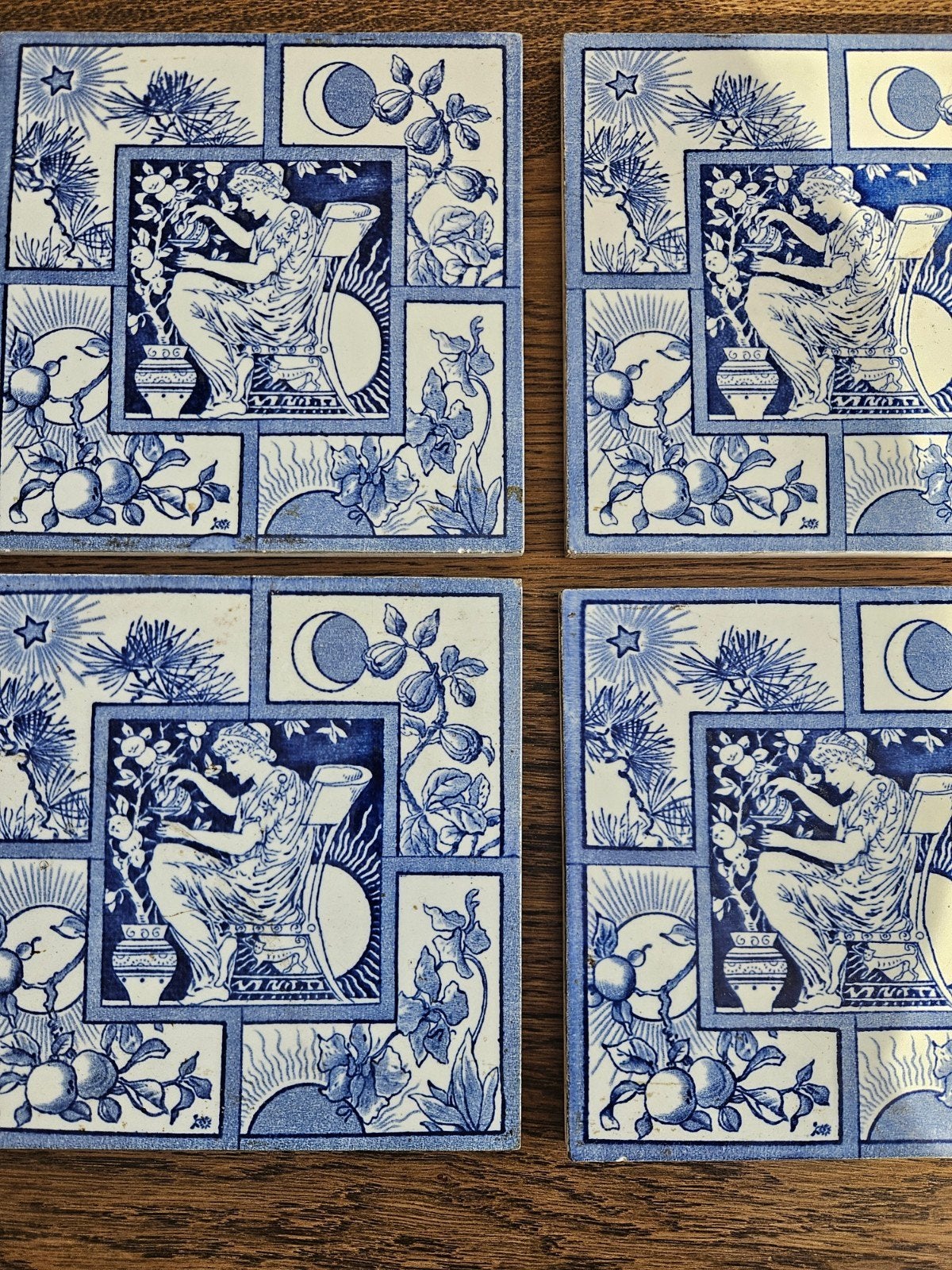 Set van 4 vintage onderzetters / decoratieve tegels antiek, Ophalen of Verzenden