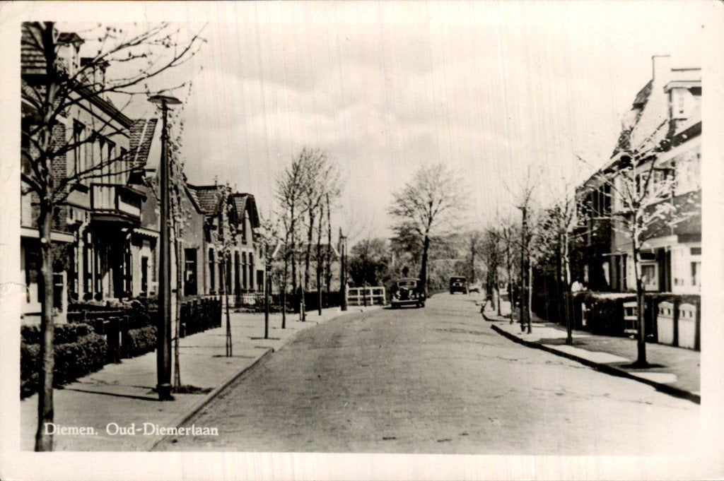 Diemen - Oud-Diemerlaan - Straatzicht, Ophalen of Verzenden, 1920 tot 1940, Gelopen, Noord-Holland