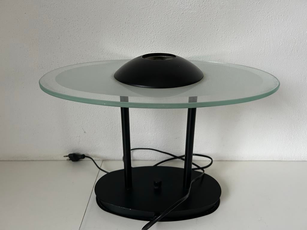 Postmoderne UFO Space Age Tafellamp - Glas en Metaal, Ophalen of Verzenden, Gebruikt, Glas, Minder dan 50 cm
