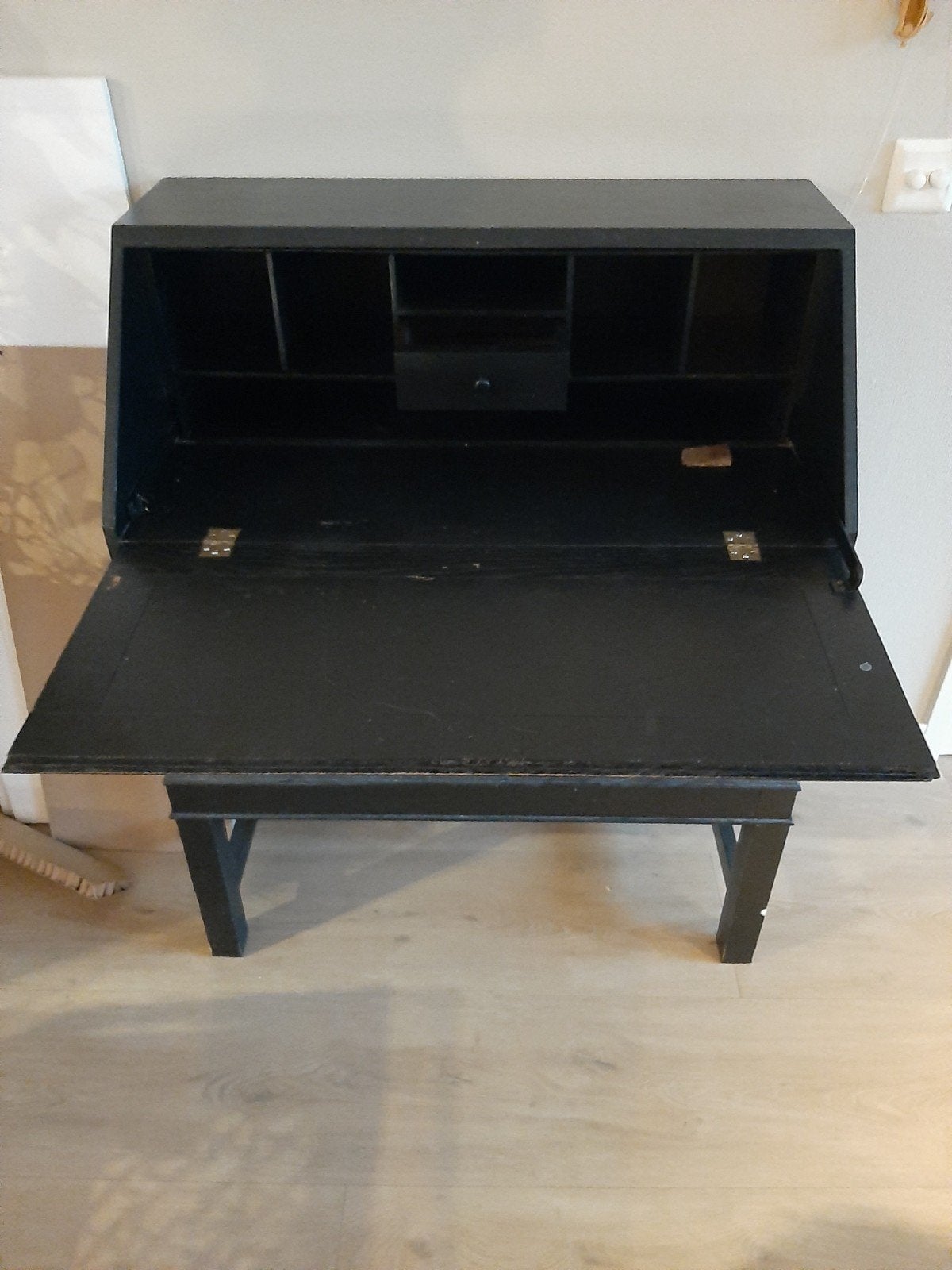 Zwart secretaire / bureautje met lades en klep, Ophalen
