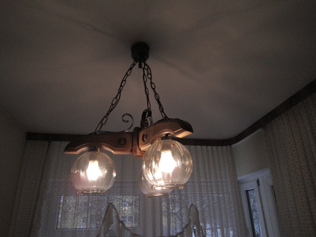 Hanglamp eiken is 100%, Overige typen, Gebruikt, Glas, E27 (groot)