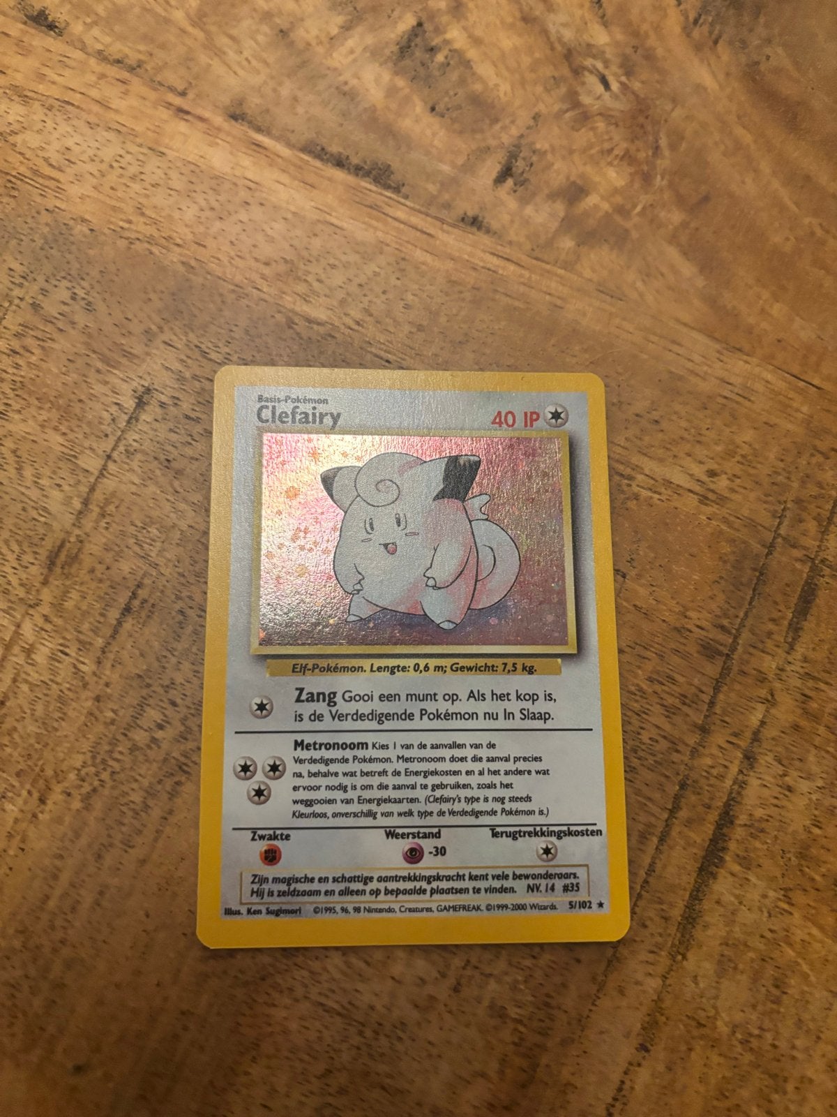 Clefairy 5/102 Holo Base Set Pokémon Kaart, Ophalen of Verzenden, Gebruikt, Losse kaart, Foil