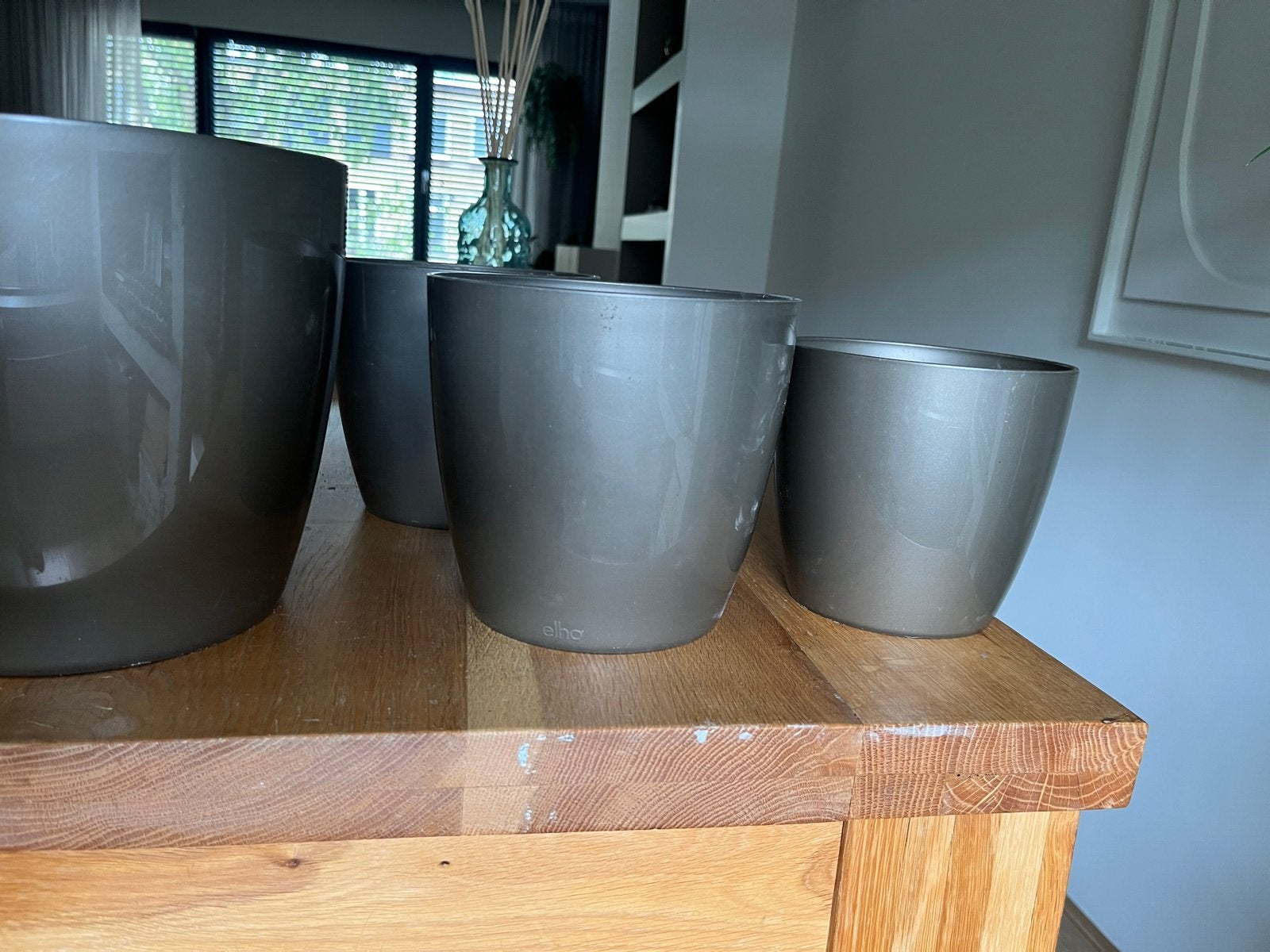 Elho bloempotten kunststof brons/oyster diverse maten, Kunststof, Gebruikt, Rond, Binnen
