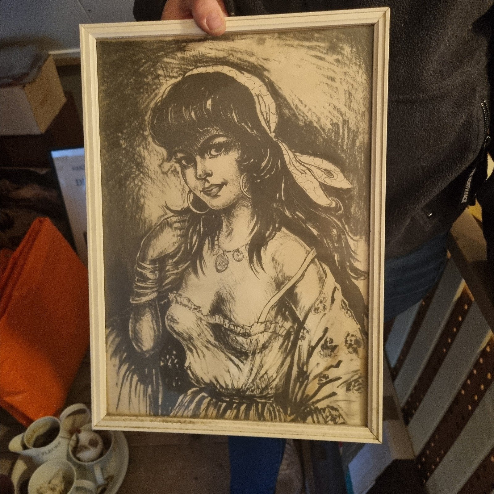 Vintage Zigeunerin Tekening - Ingelijst Kunstwerk, Ophalen