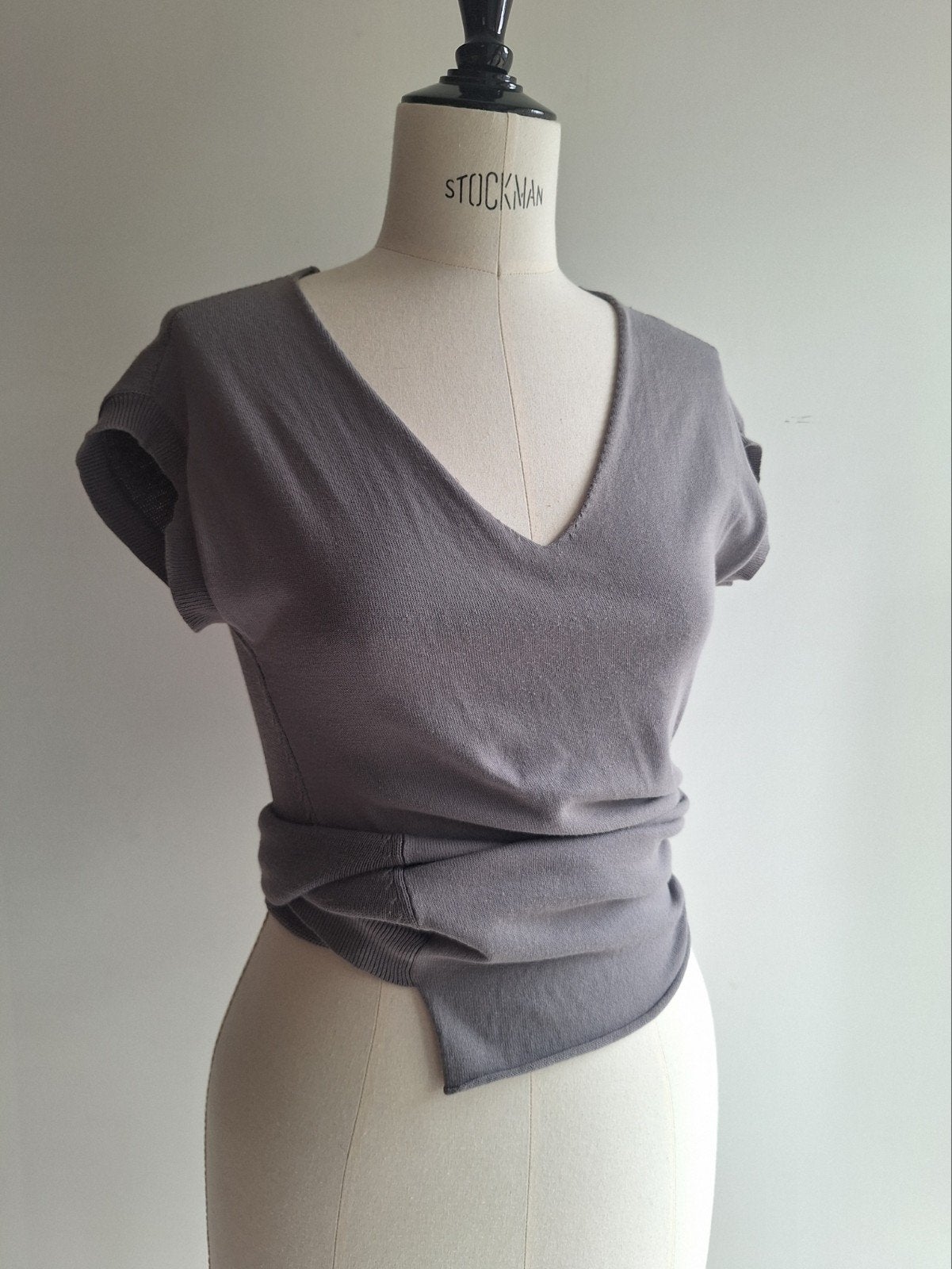 katoenen knitwear top open rug grijs small medium vintage, Ophalen of Verzenden, Zo goed als nieuw, Korte mouw, Maat 36 (S)