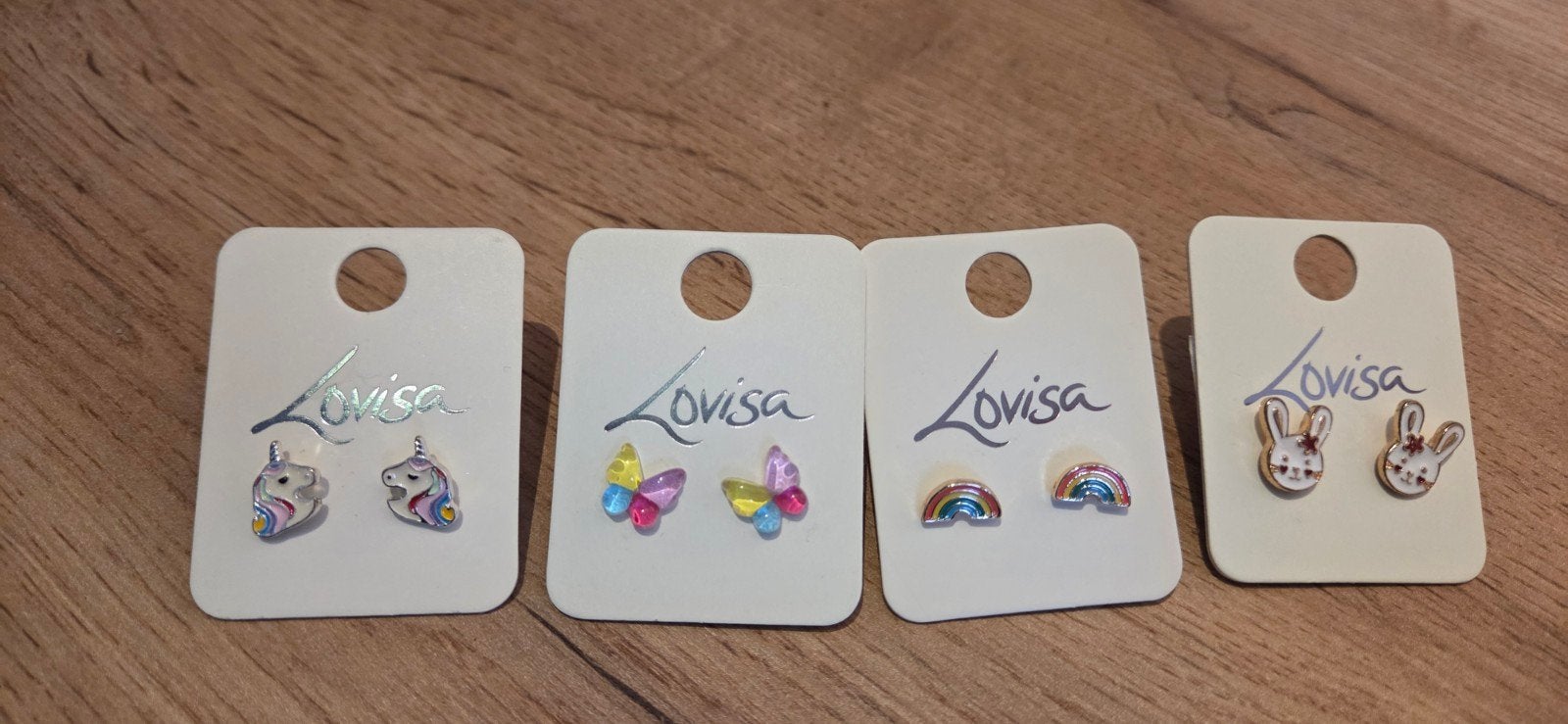 Lovisa Oorbellen Set: Eenhoorn, Vlinders, Regenbogen, Konijn, Met kristal, Overige materialen, Wit, Nieuw