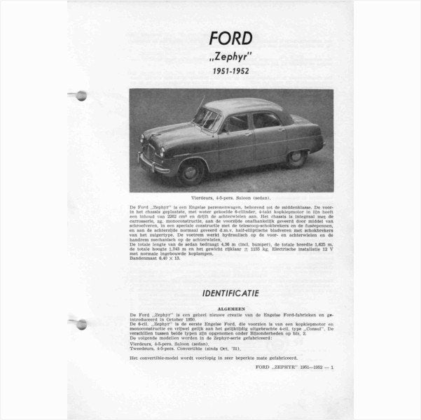 Ford Zephyr Vraagbaak losbladig 1951-1952 #1 Nederlands, Ophalen of Verzenden, Gelezen, Ford