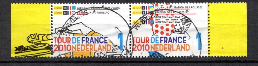 gestempelde zegel. Jaar 2010: Paartje tour de France met tab, Ophalen of Verzenden, Na 1940, Gestempeld