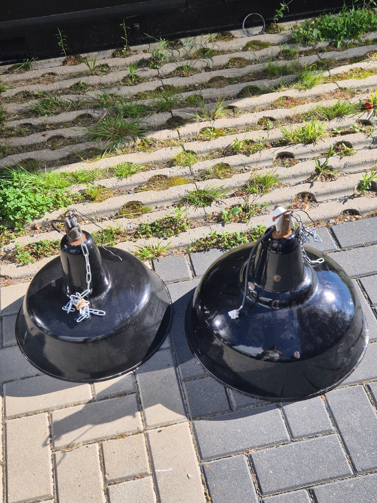 Vintage industriële emaille lamp - Zwart, Antiek en Kunst, Ophalen of Verzenden