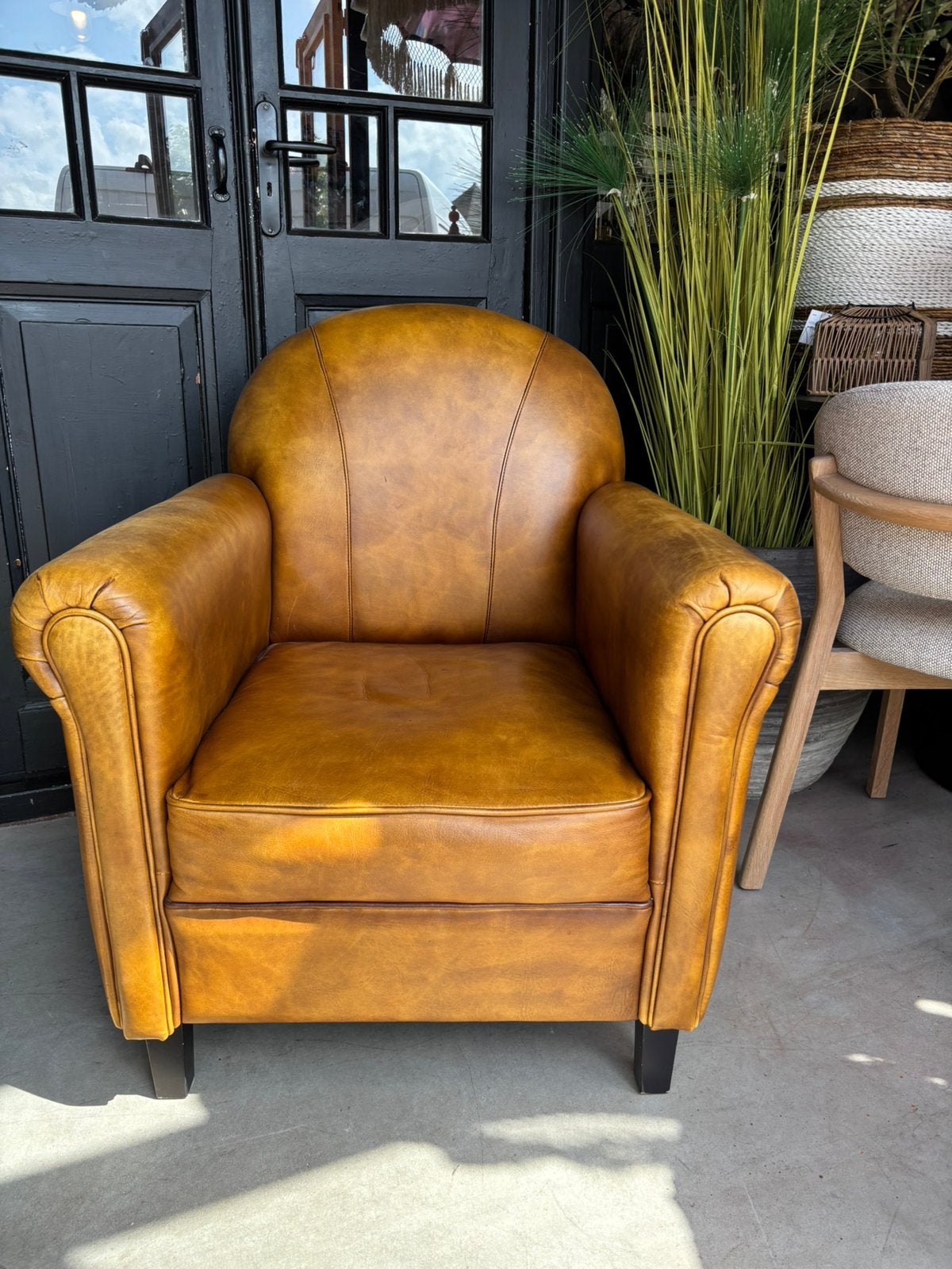 Leren fauteuil - Cognac kleur zgan, Nieuw, Leer, Landelijk, 75 tot 100 cm