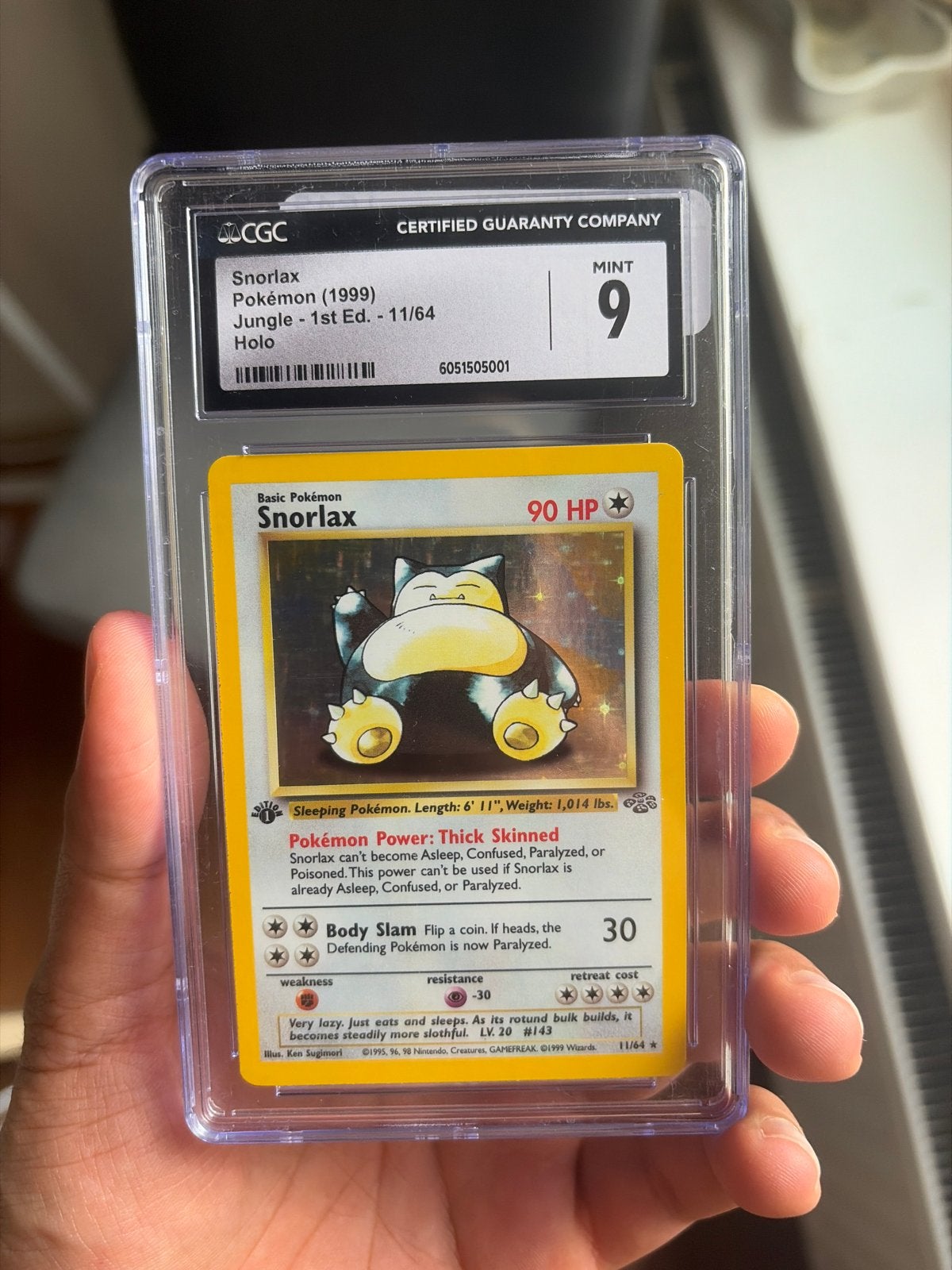 Snorlax Pokémon Kaart (1999) Jungle 1st Ed. Holo CGC 9, Ophalen of Verzenden, Zo goed als nieuw, Losse kaart