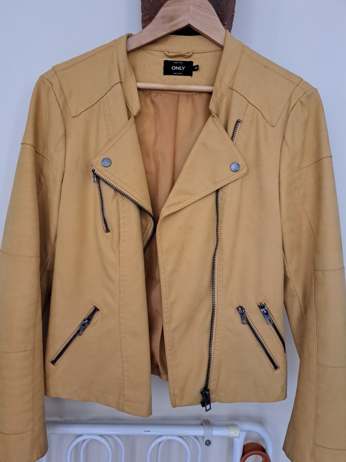 Stoere okergele Only leren jas, Maat 38/40 (M), Only, Geel, Ophalen of Verzenden