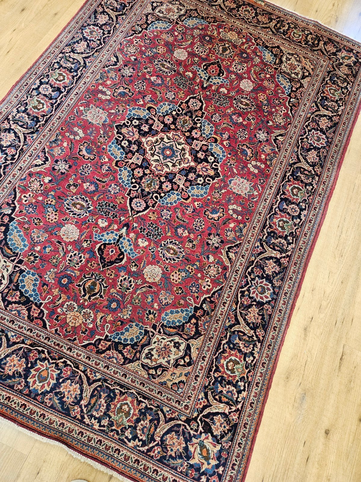 Vintage handgeknoopt perzisch tapijt kashan oud 205x133, Info@SlatsAntiek.nl, Tweedehands, 100 tot 150 cm, Perzisch