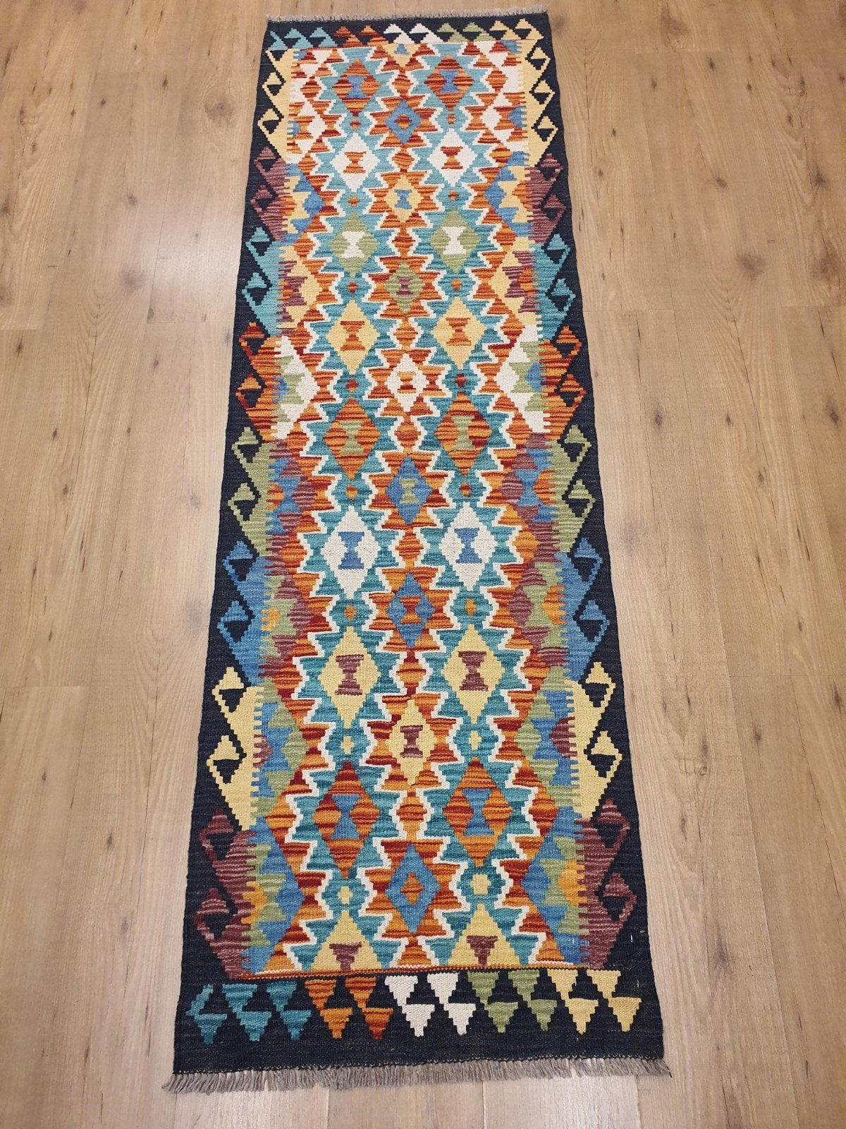Handgeweven oosterse wollen kelim loper 202x63, Info@SlatsAntiek.nl, Vof Slats Antiek, Rechthoekig, Herenstraat 31 leiden