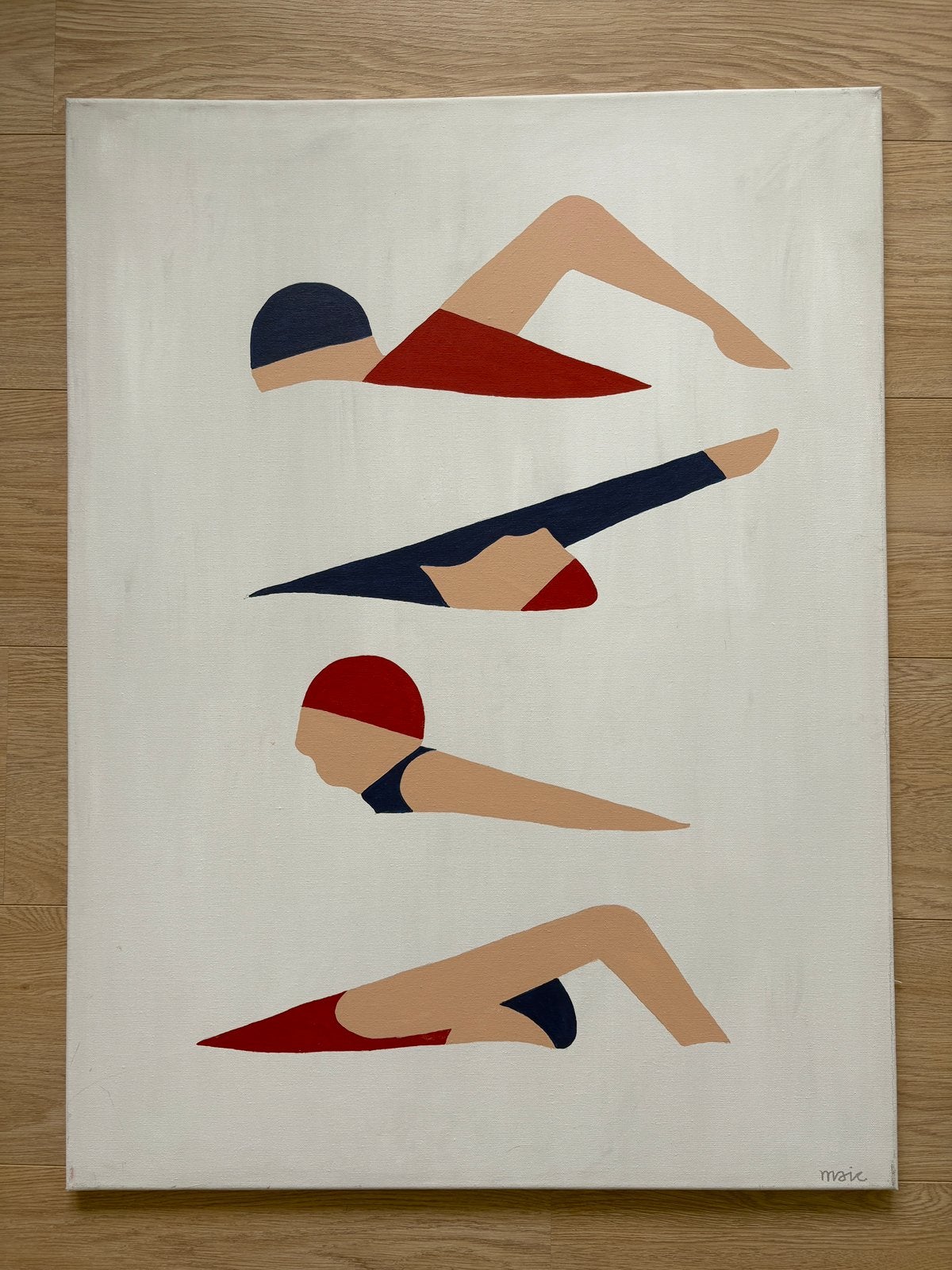 Schilderij “ zwem “, Ophalen, Overige materialen, Acrylverf, Figuren