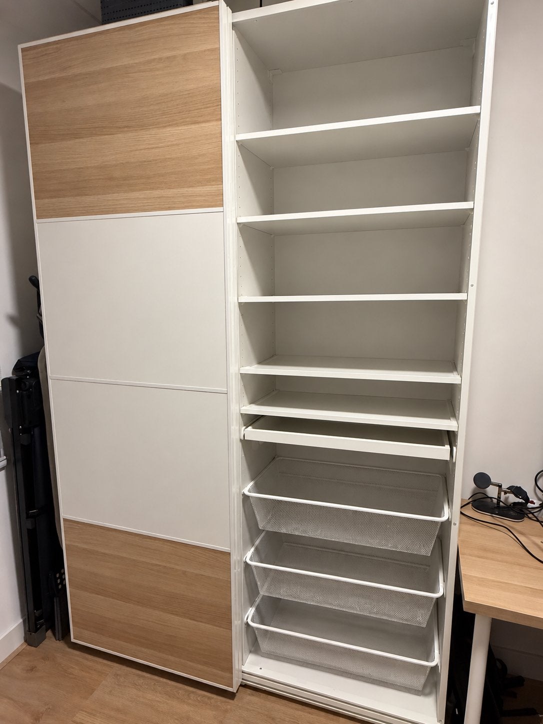 IKEA PAX Kledingkast met Schuifdeuren - Wit/Eiken, Ophalen, Eikenhout, 200 cm of meer, 150 tot 200 cm