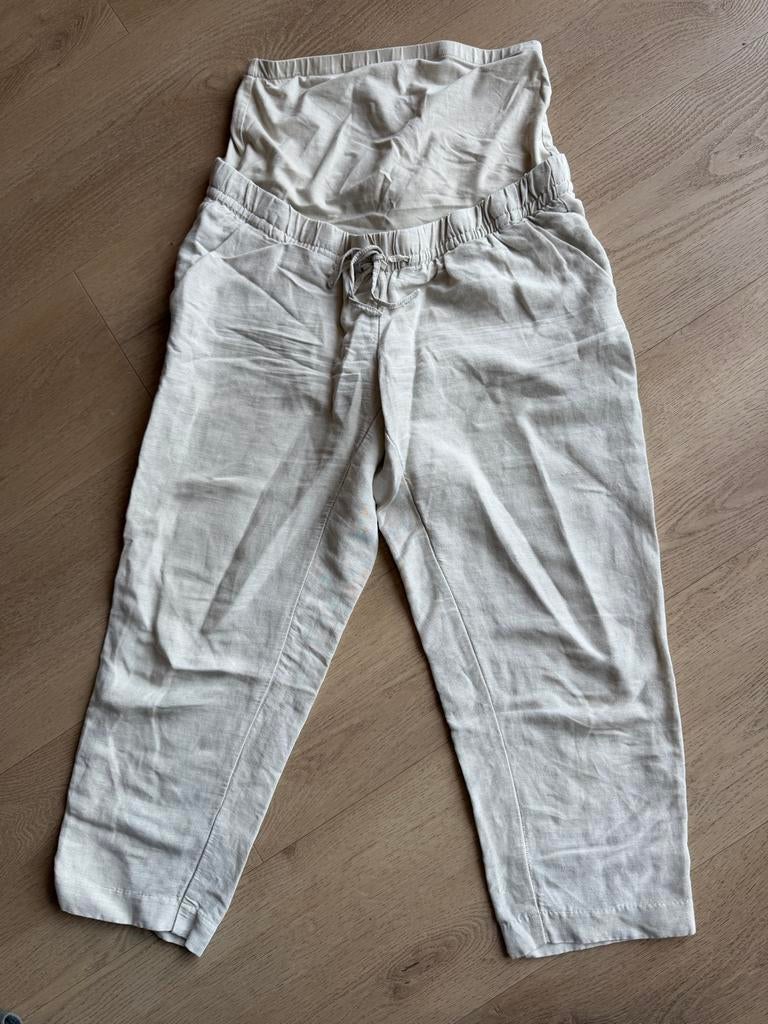 H&M Mama zwangerschapsbroek linnenlook maat M, Beige, Zo goed als nieuw, Broek of Spijkerbroek, Ophalen