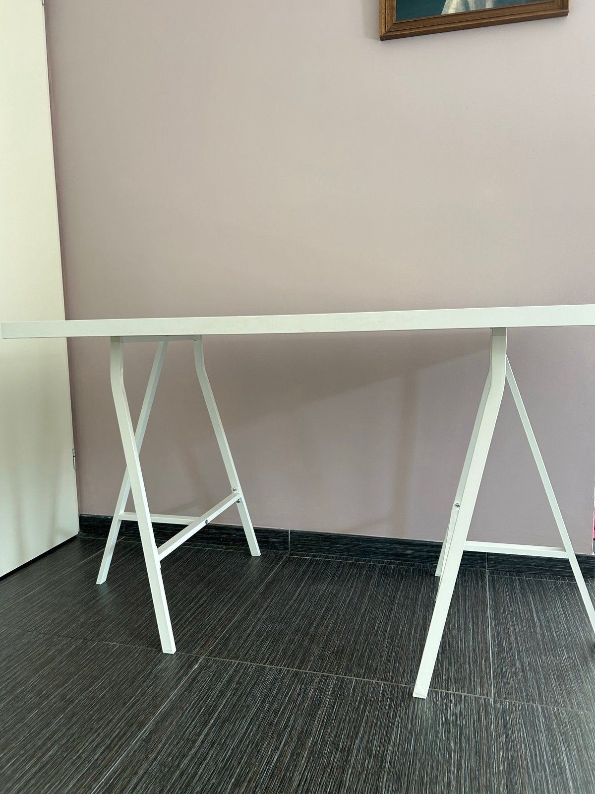 IKEA bureau / tafelblad 120x60 cm met witte schragen, Ophalen, Overige typen, Gebruikt, Spaanplaat of MDF