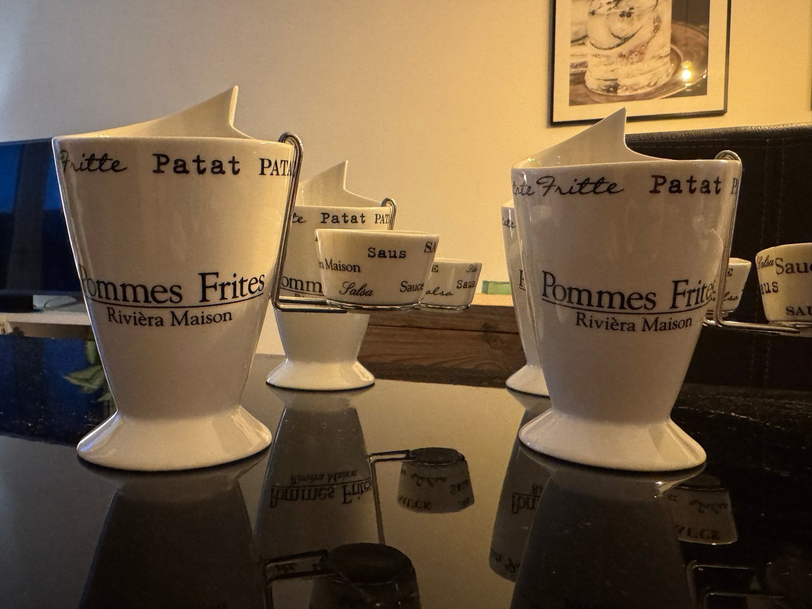 Riviera Maison Pommes Frites en Saus Set van 4, Ophalen, Overige merken, Keramiek, Overige typen