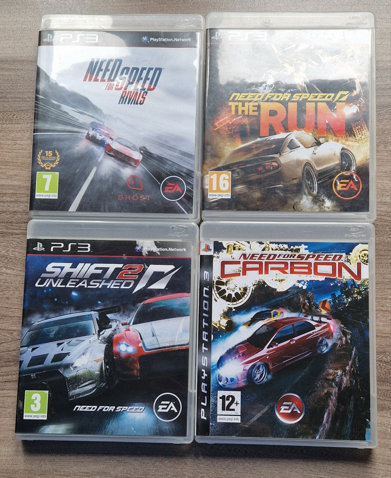 4x Need for Speed PS3 Games Rivals, The Run, Shift 2, Carbo, Online, Gebruikt, 1 speler, Racen en Vliegen