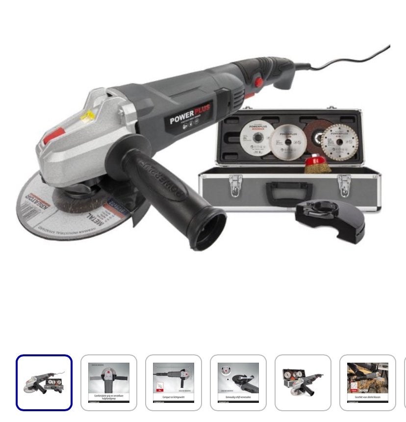 Powerplus haakse slijper 900W - 125mm, Ophalen, Zo goed als nieuw, 700 tot 1000 watt, Haakse handslijpmachine