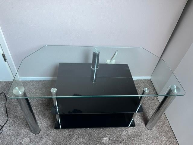 Glazen tv meubel, Ophalen, Gebruikt, 50 tot 100 cm, Glas