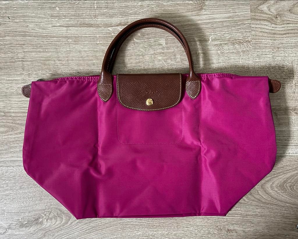 Longchamp Le Pliage M Fuchsiaroze Korte Hengsels Nieuw, Ophalen of Verzenden, Nieuw, Roze, Handtas