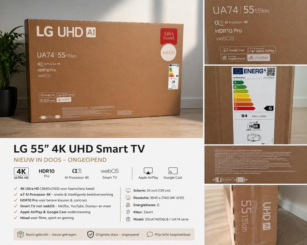 LG 55” 4K UHD Smart TV (nieuw in doos), Ophalen, LED, 50 Hz, Nieuw