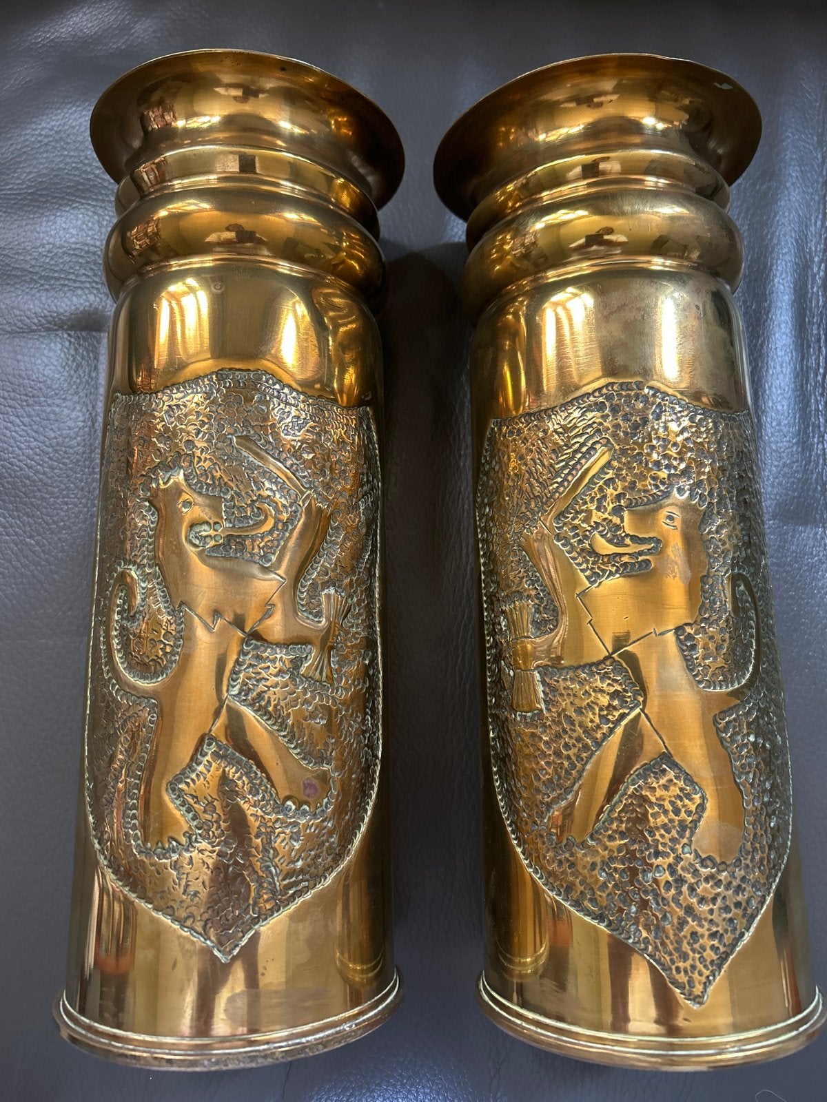 Decoratieve Messing Granaathulzen - 1942, Antiek en Kunst, Ophalen, Koper