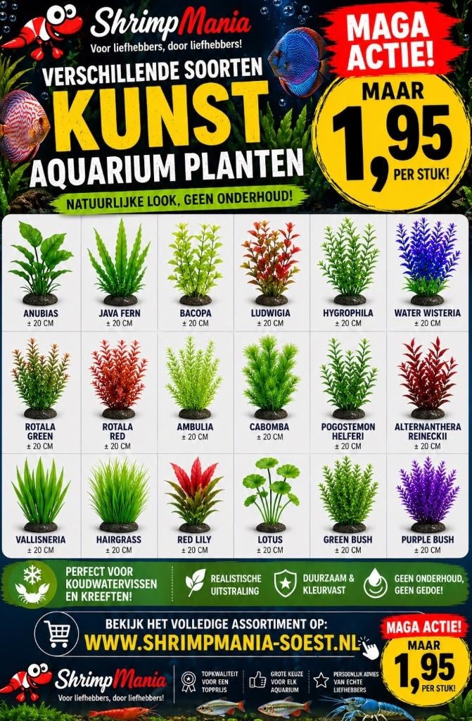 Actie: Aquarium of decoratie kunstplanten 1,95 per stuk!!!, ., Plant(en), Steen of Hout, Nieuw, Ophalen of Verzenden
