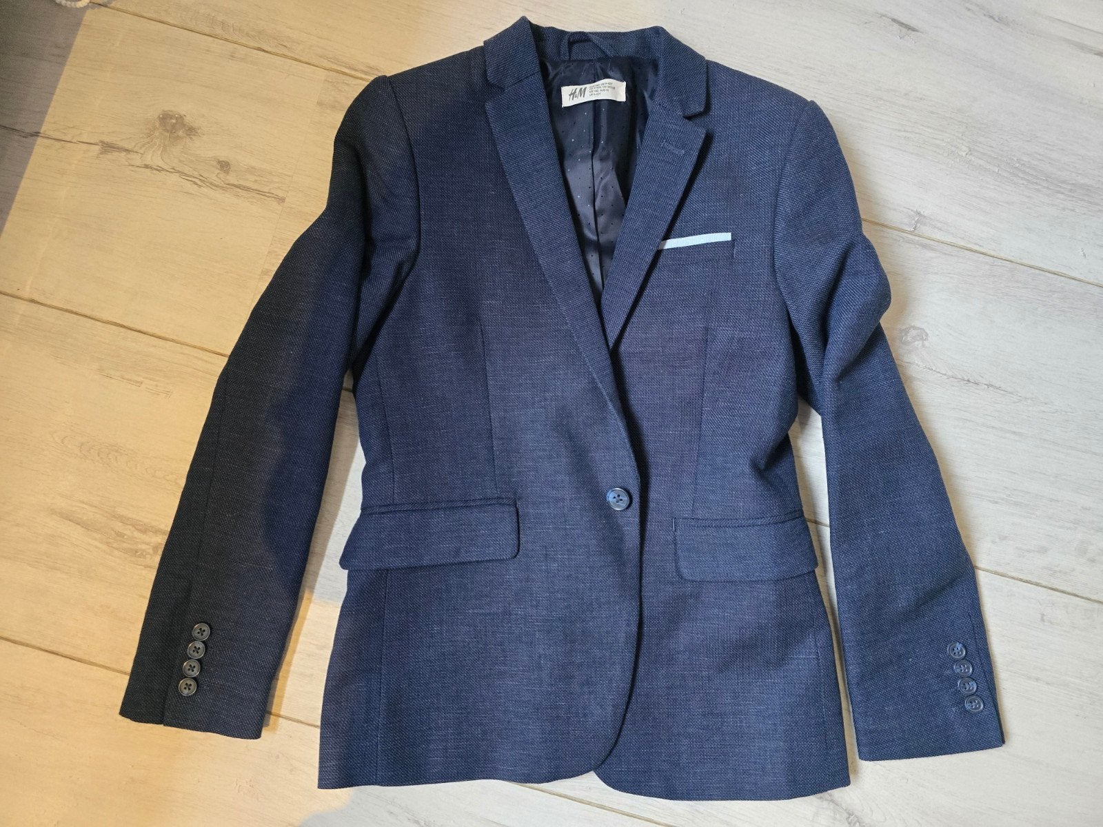Nette donkerblauwe blazer H&M maat 140, H&M, Ophalen of Verzenden, Zo goed als nieuw, Jongen