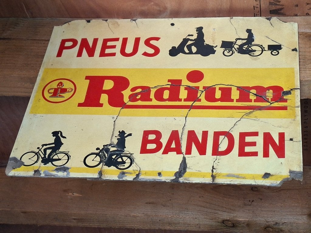 Oude reclame Radium banden, Verzamelen, Ophalen, Gebruikt, Reclamebord