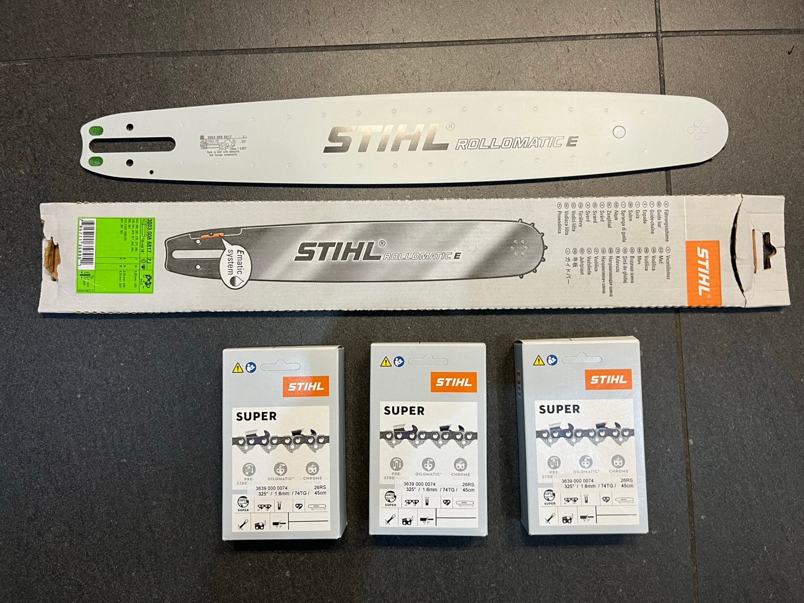 Stihl zaagblad 45cm + 3 kettingen nieuw!, 70 mm of meer, Kettingzaag, Nieuw, Ophalen of Verzenden