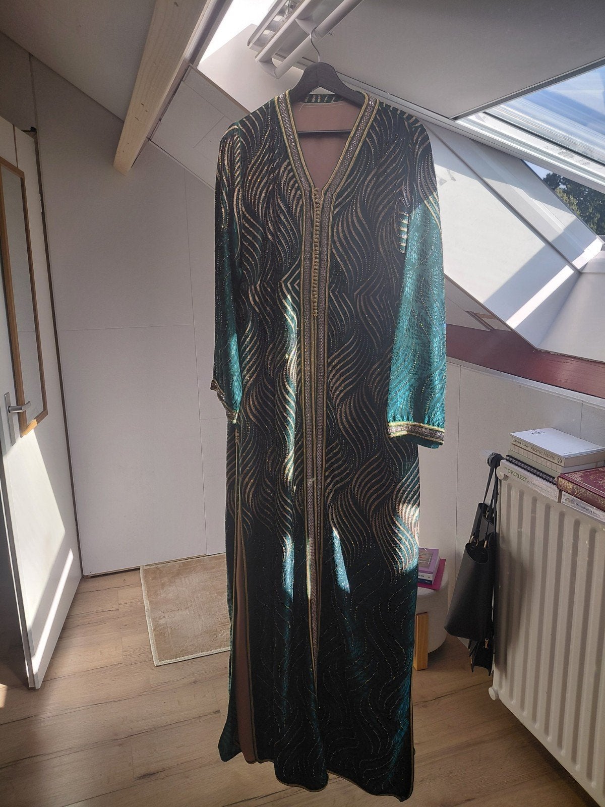 Prachtige Marokkaanse Kaftan - Groen en Oranje, Hajar Paleis, Zo goed als nieuw, Ophalen, Maat 38/40 (M)