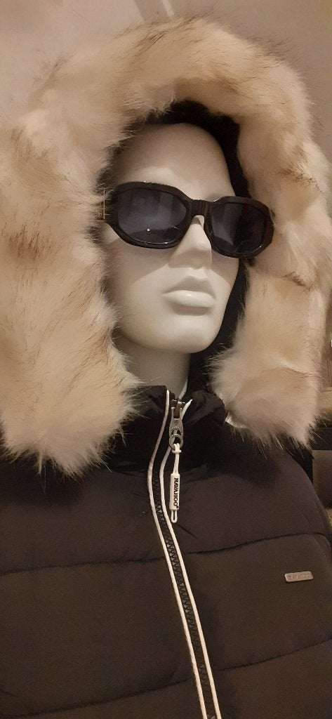 Zwart witte winterjas met bontkraag Navahoo maat L Nieuw !, Navahoo, Zwart, Maat 42/44 (L), Nieuw