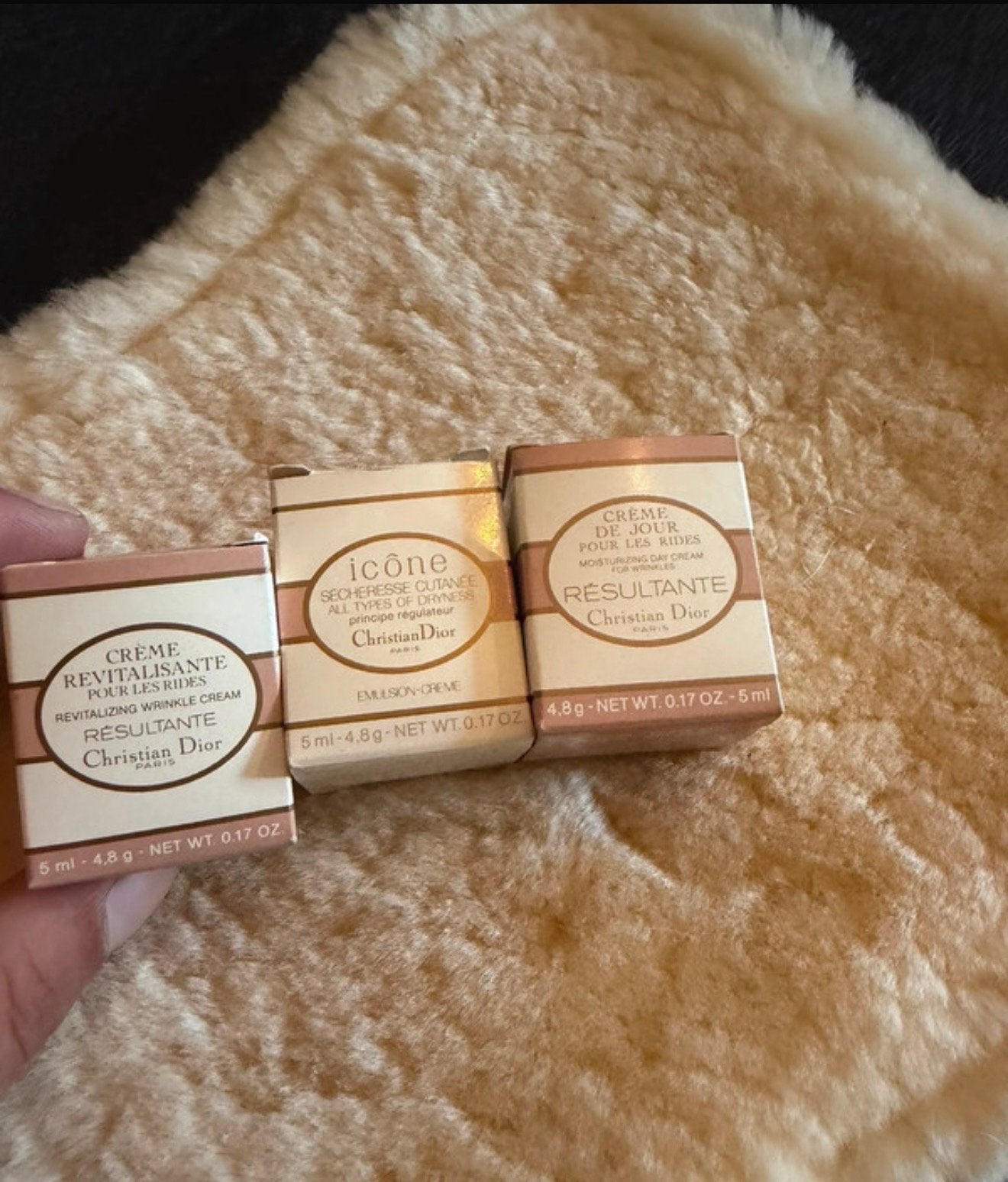Vintage Christian Dior Miniatuur Gezichtscrèmes Set (3x5ml), Ophalen of Verzenden, Nieuw, Gehele gezicht, Verzorging