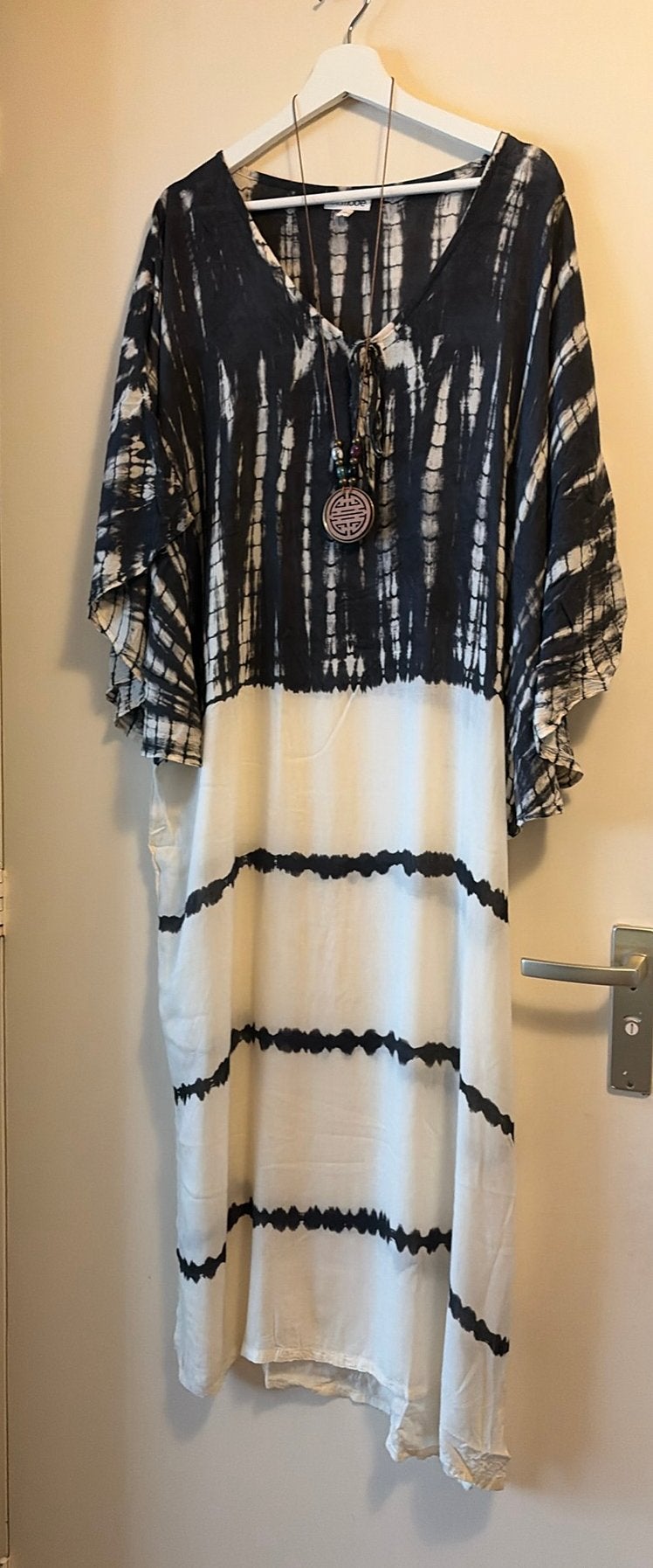 Ibz mode kaftan ecru zwart rayon TU tm xxl, Kleding | Dames, Verzenden, Zwart, Maat 46/48 (XL) of groter, Zo goed als nieuw