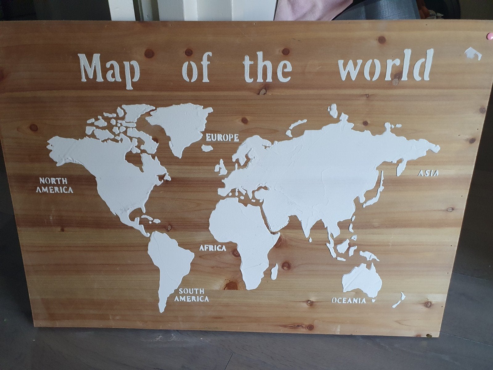 Houten wereldkaart wanddecoratie, Gebruikt, Hout, Ophalen of Verzenden, Bruin