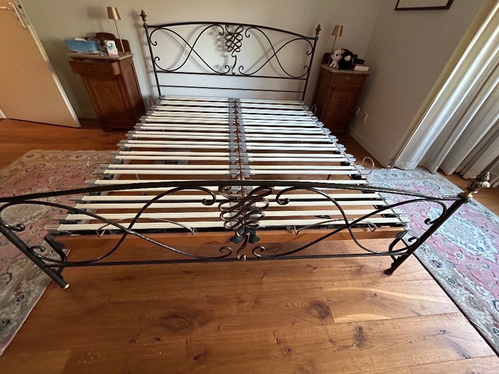 Tweepersoons metalen bed in Artdeco stijl, Ophalen, Gebruikt, Tweepersoons, Artdeco