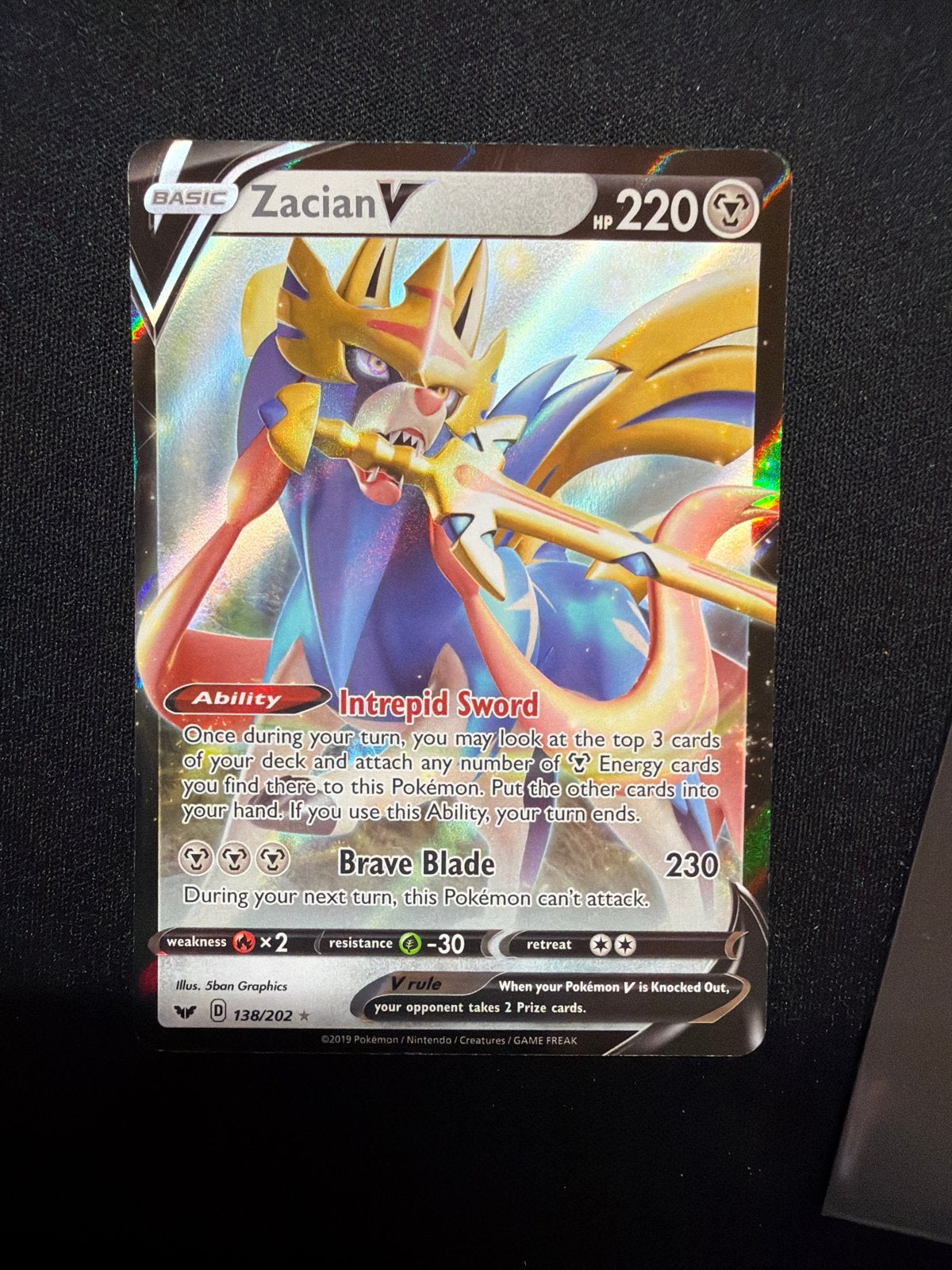 Zacian V Pokémon Kaart 138/202 Sword & Shield, Ophalen of Verzenden, Nieuw, Losse kaart, Foil