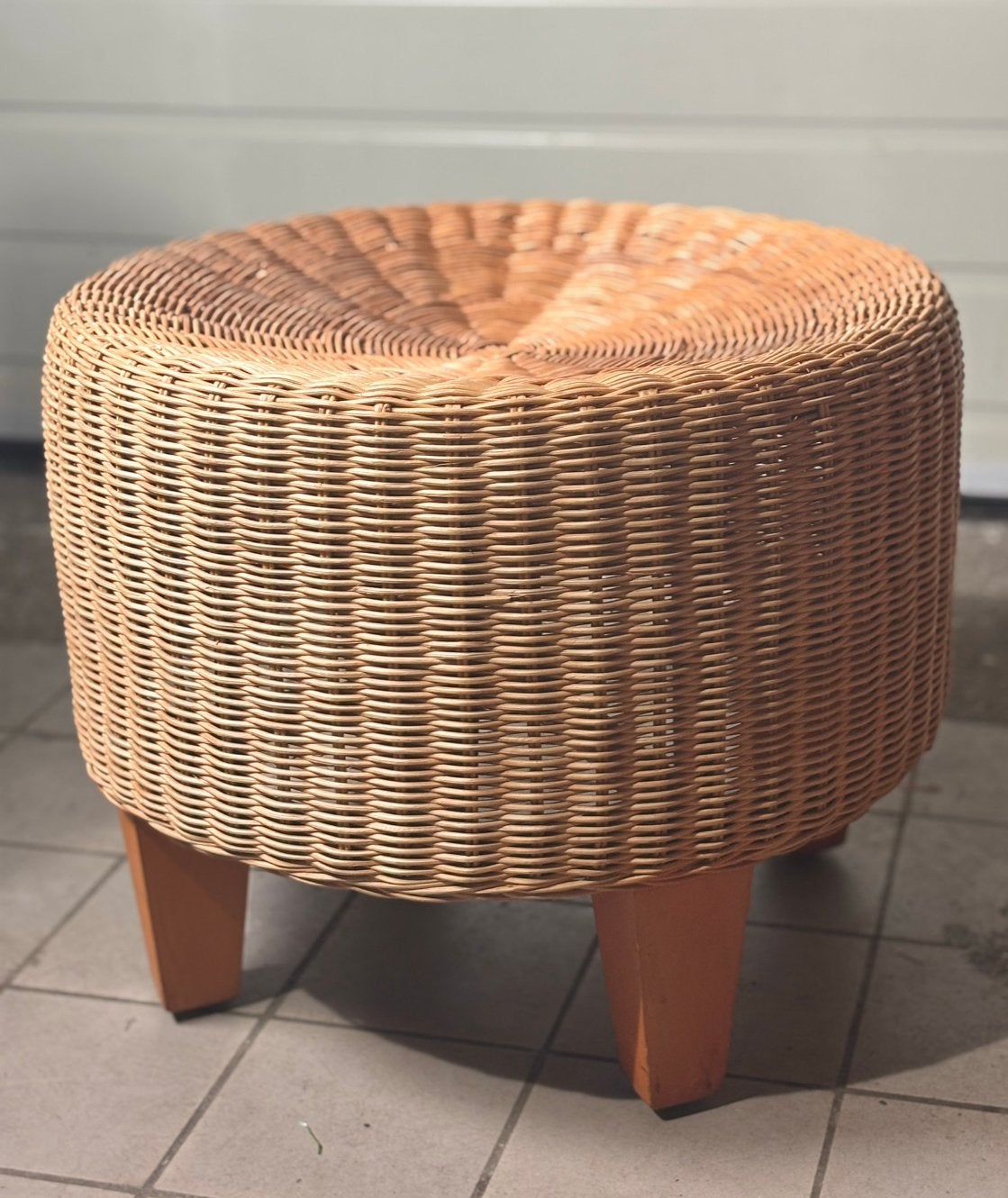 Prachtige Vintage IKEA Rotan Poef / Hocker -Jaren 80/90 Boho, Ophalen of Verzenden, Rond