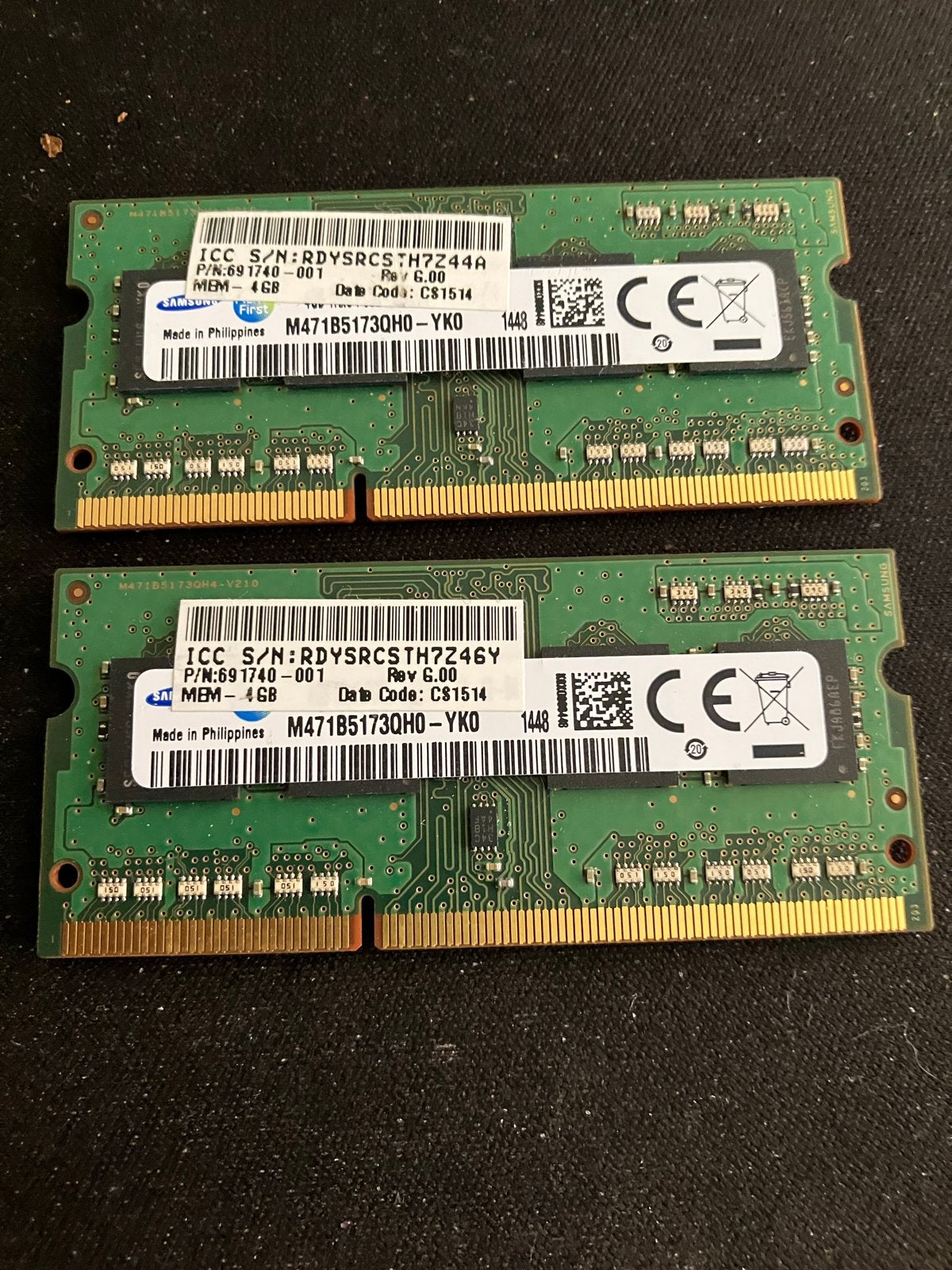 2x 4GB Samsung DDR3 Laptop RAM Geheugen (M471B5173QH0-YKO), Computers en Software, DDR3, Ophalen of Verzenden, Zo goed als nieuw