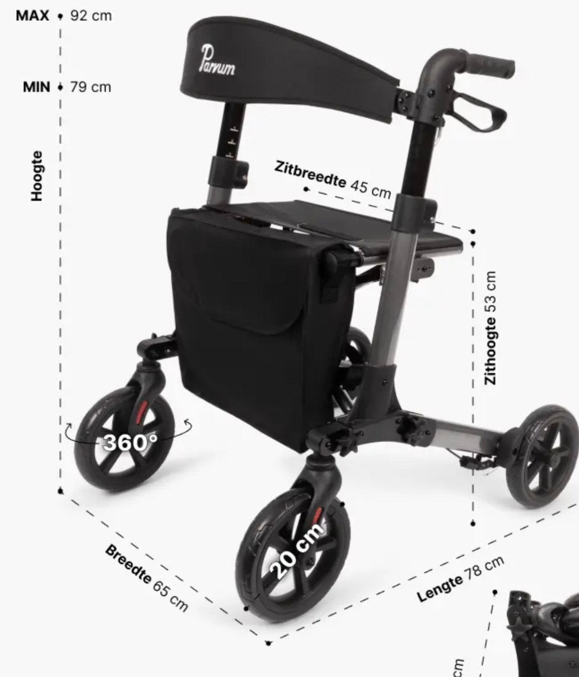 Rollator Parvum Brava, Ophalen, Zo goed als nieuw