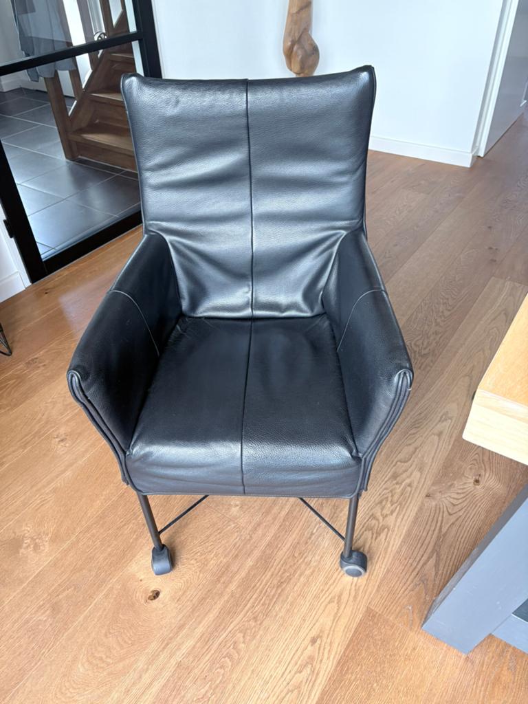 6 leren eetkamer stoelen model chaplin, Huis en Inrichting, Stoelen, Ophalen, Gebruikt, Zwart, Leer