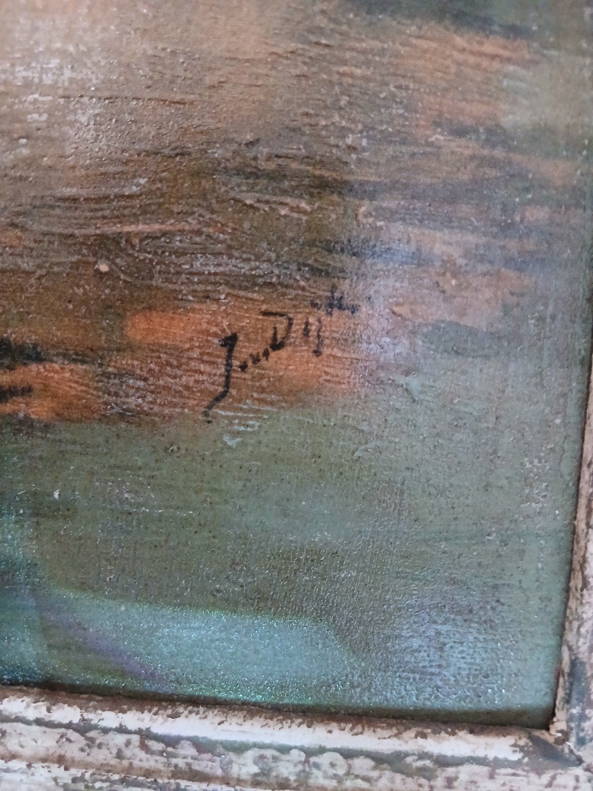 Kunstschilder j.van dijk paneel. Lijst 36x28cm., Ophalen